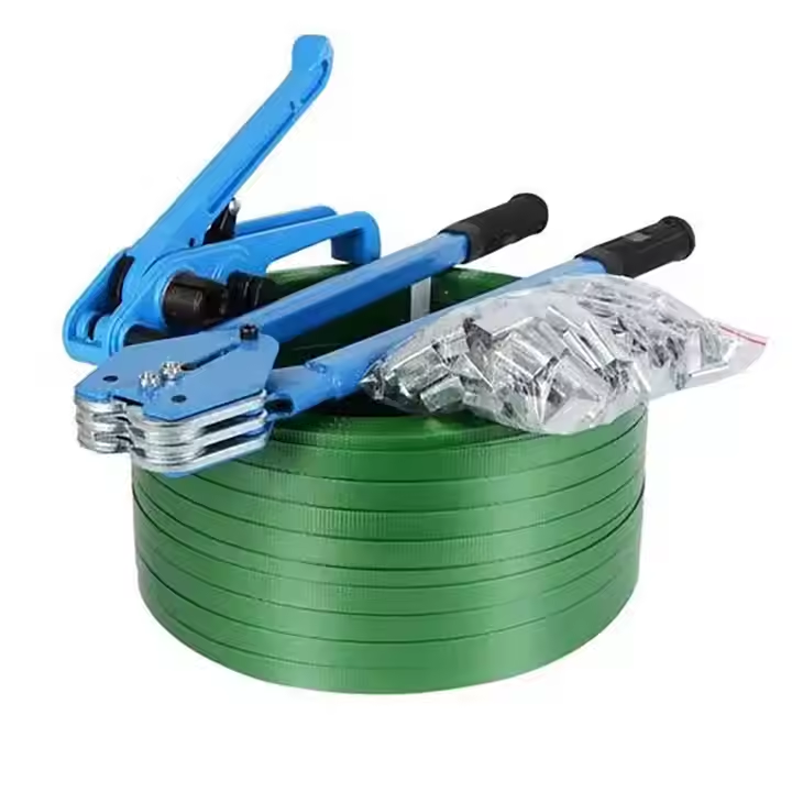 Rotolo di cinghia in PET in materiale plastico ad alta resistenza goffrato verde per uso con macchine automatiche 5
