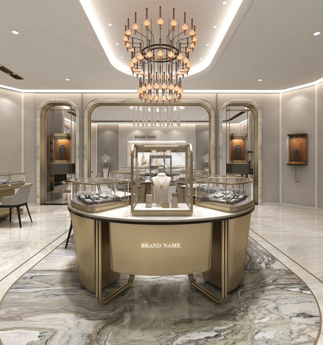Vitrina de exhibición de joyas de mármol de lujo Proveedores de vitrinas de joyas personalizadas 1