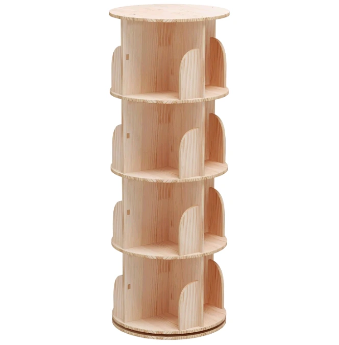 Étagère à livres rotative à 360° à 4 niveaux en bois pour chambre et salon 1