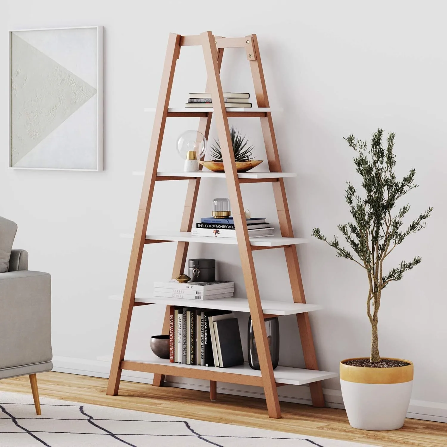 Bibliothèque en bois à 5 étagères pour exposition ou rangement décoratif 1