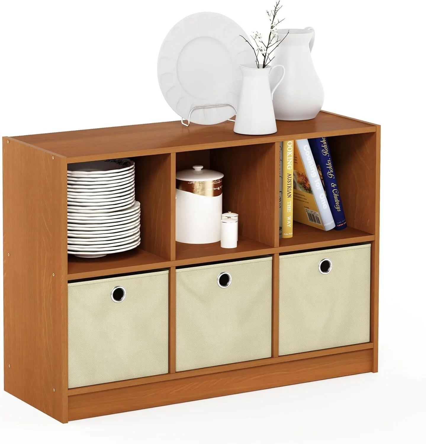 Estantería de madera con compartimentos, cerezo claro 1