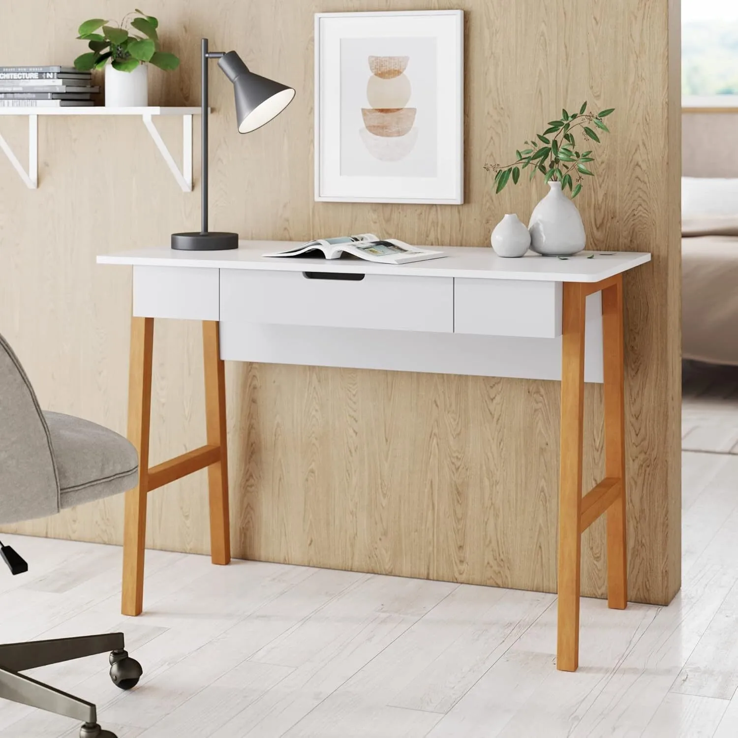 Escritorio de madera para computadora con cajón para el hogar y la oficina, color blanco 1