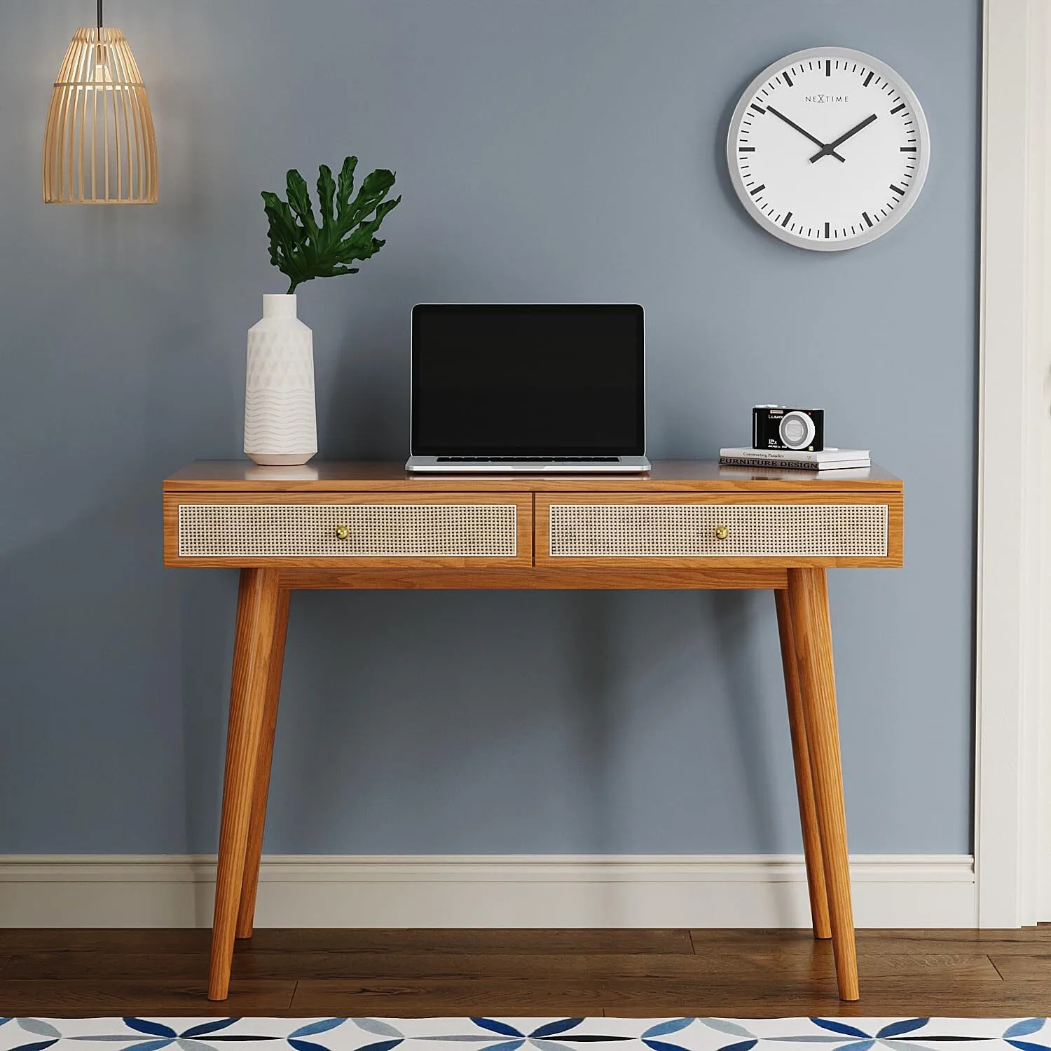 Mesa moderna de vime de madeira maciça com gavetas para escritório em casa 1