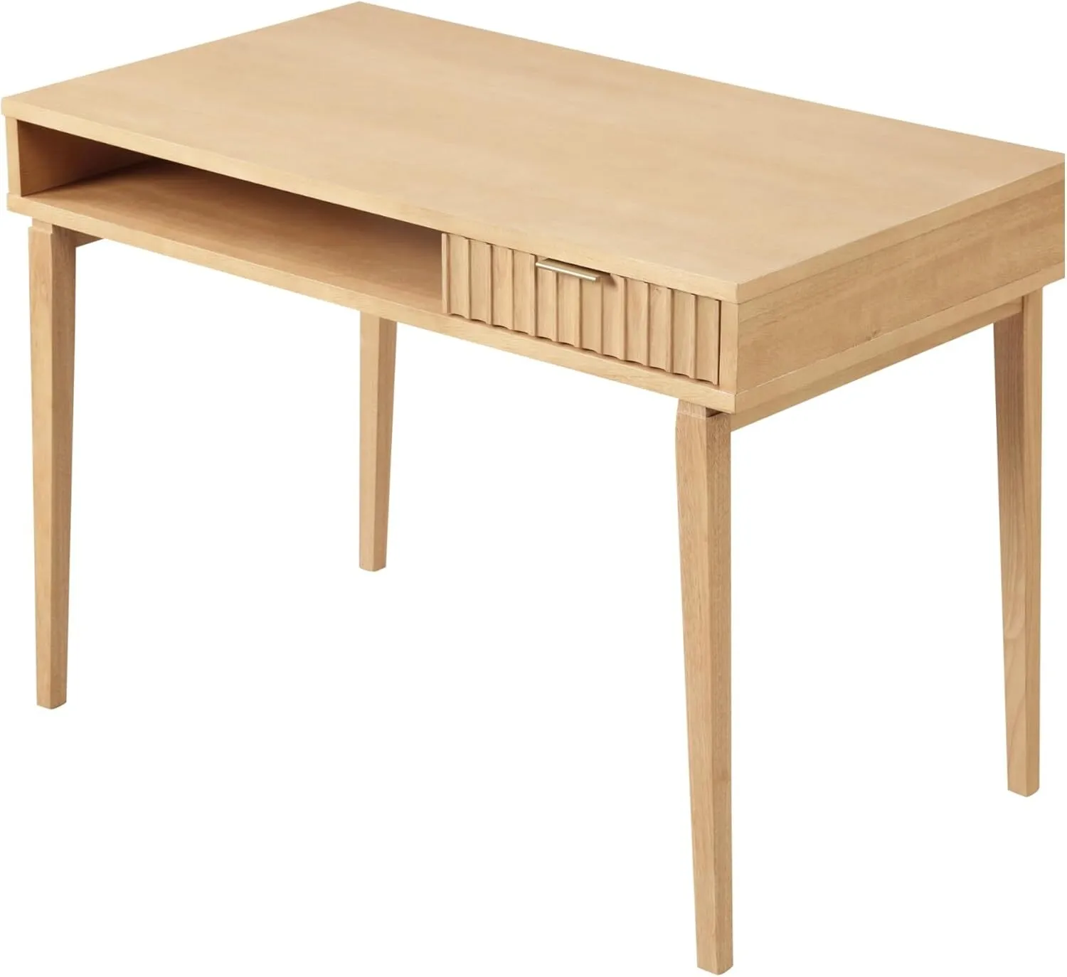 Petit bureau d&39;ordinateur en bois avec tiroir et compartiment ouvert, marron naturel 1