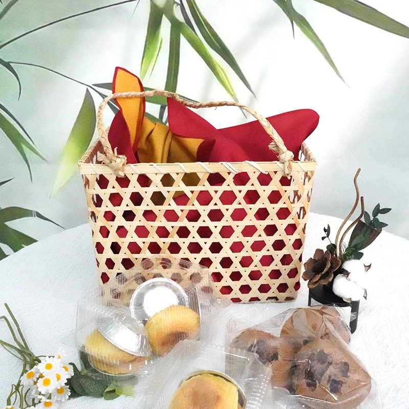 Environmentally friendly Woven wood baskets  hollow storage basket red and yellow tassel decoration  hand-woven 1