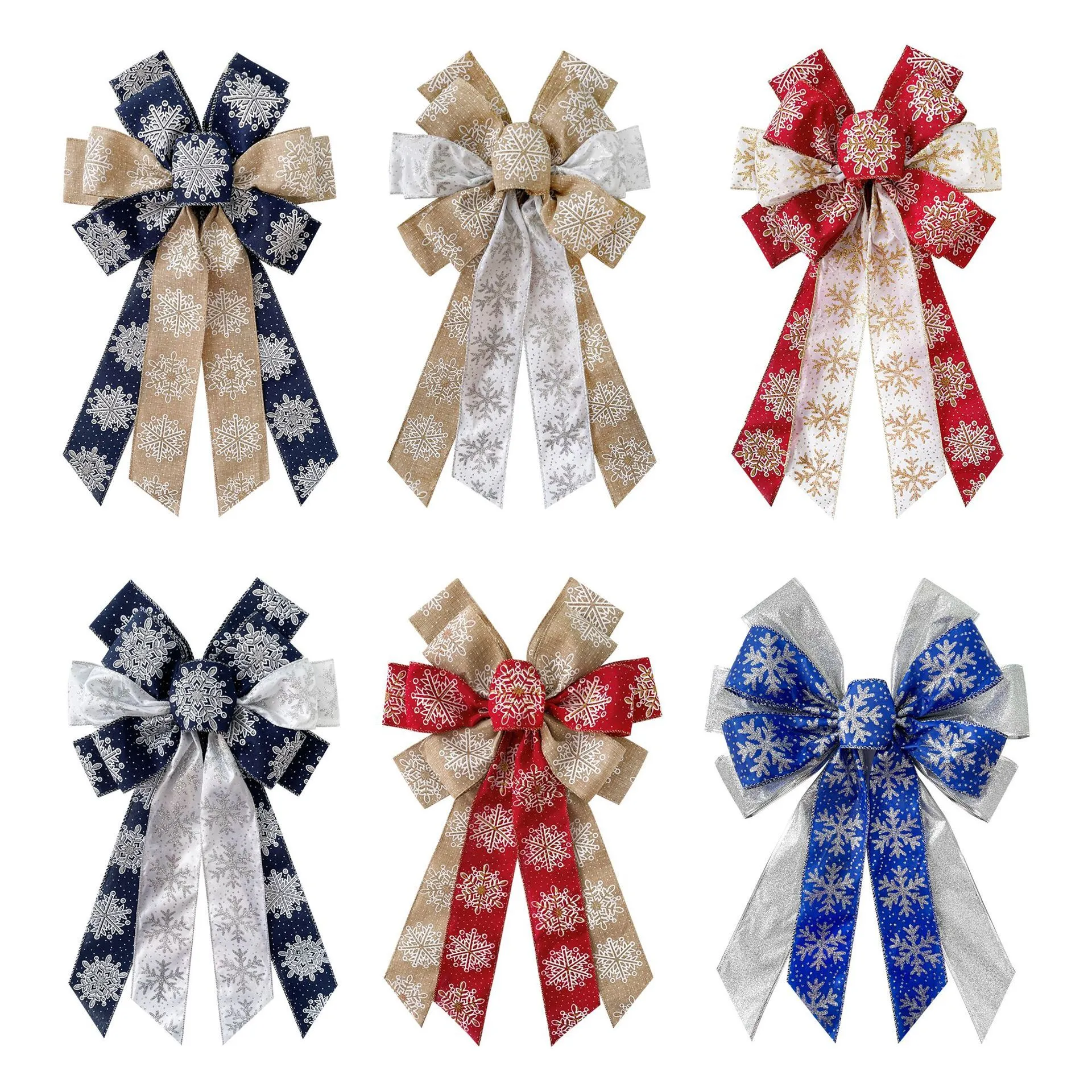 MSD High Quality Glitter Christmas Bow Ornaments with Snowflake Imitation Linen Ribbon 1