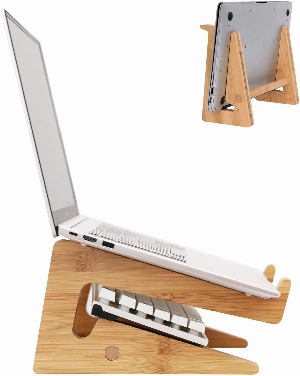 Suporte de laptop de bambu compatível com MacBook para mesa 1