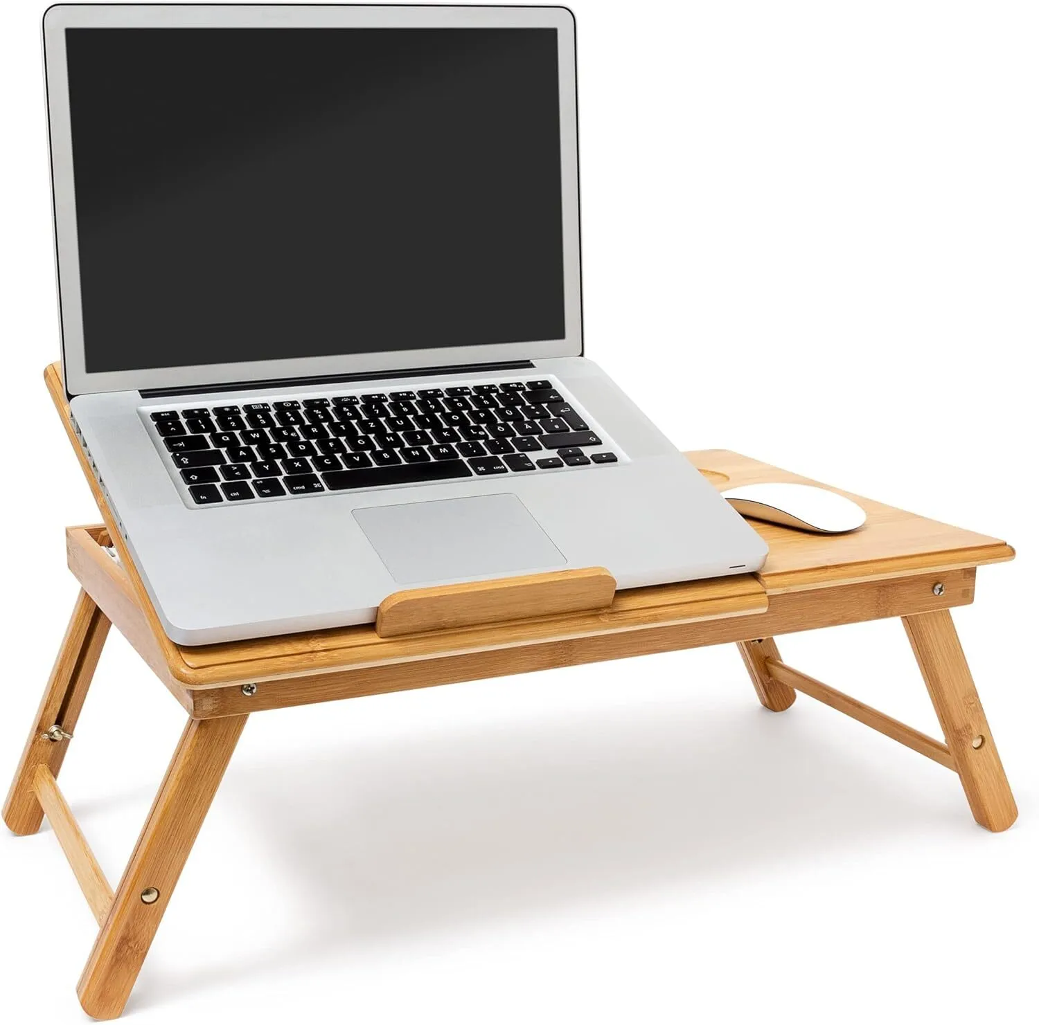Table pliante en bambou pour ordinateur portable, plateau de lit avec étagère réglable 1