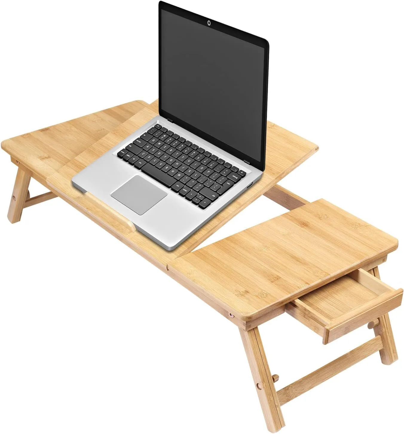 Mesa plegable de bambú para portátil con patas para estar de pie, color natural 1