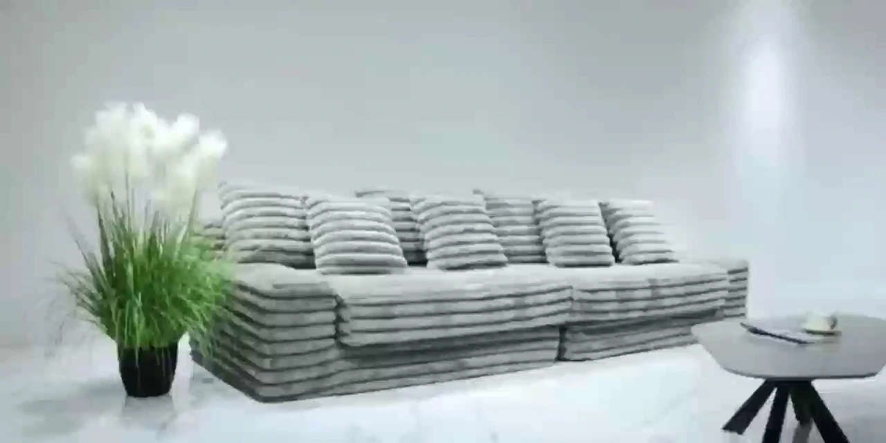 Extra Large Plush Sofa, Ultra Wide Seat, Deep Striped Plush Fabric, Italian Minimalist and Lazy Style, Villa Cinema Sofa 1