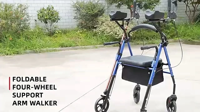 Hands Free Lightweight Rollator for Disabled Four Wheels Folding Height Adjustable Steel Rollator Walker with Cup And Cane Holder 1