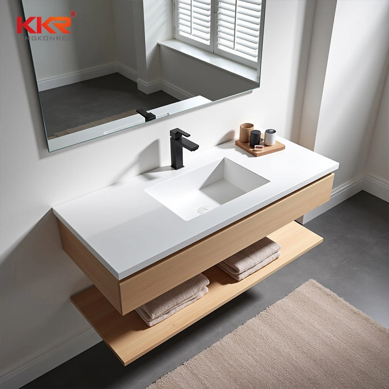 KKR Euro Luxe moderne muur gemonteerde ijdelheid badkamer enkele wastafel witte wasbekken kabinet 1