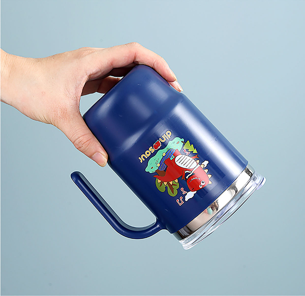 Simple Cartoon Insulated Cup, Household Stainless Steel Water Cup with Lid and Straw 4