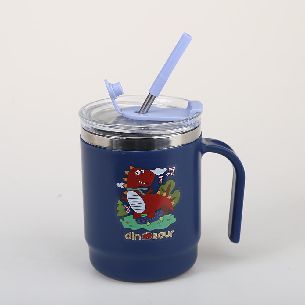 Simple Cartoon Insulated Cup, Household Stainless Steel Water Cup with Lid and Straw 5