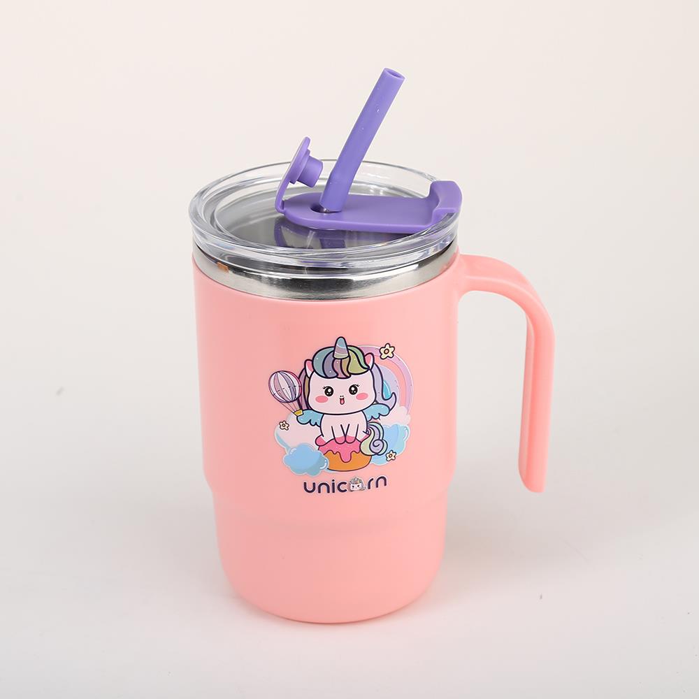 Simple Cartoon Insulated Cup, Household Stainless Steel Water Cup with Lid and Straw 6