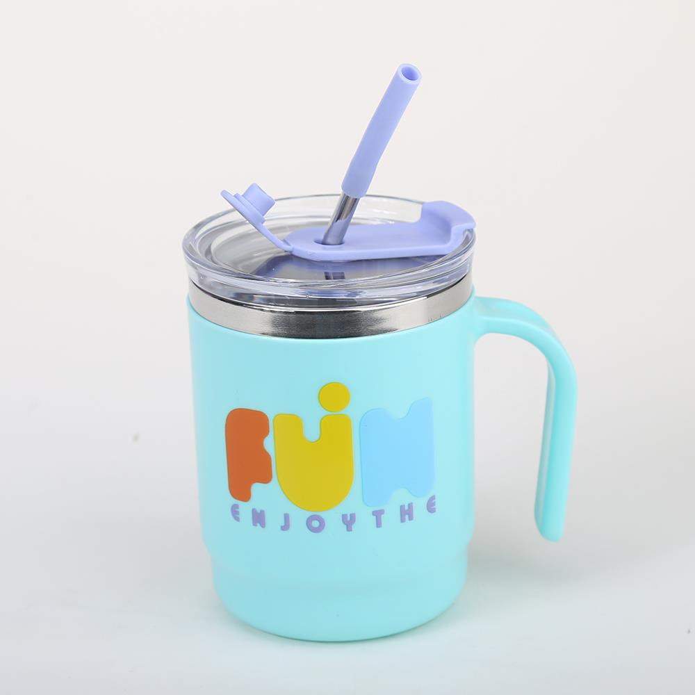 Simple Cartoon Insulated Cup, Household Stainless Steel Water Cup with Lid and Straw 7