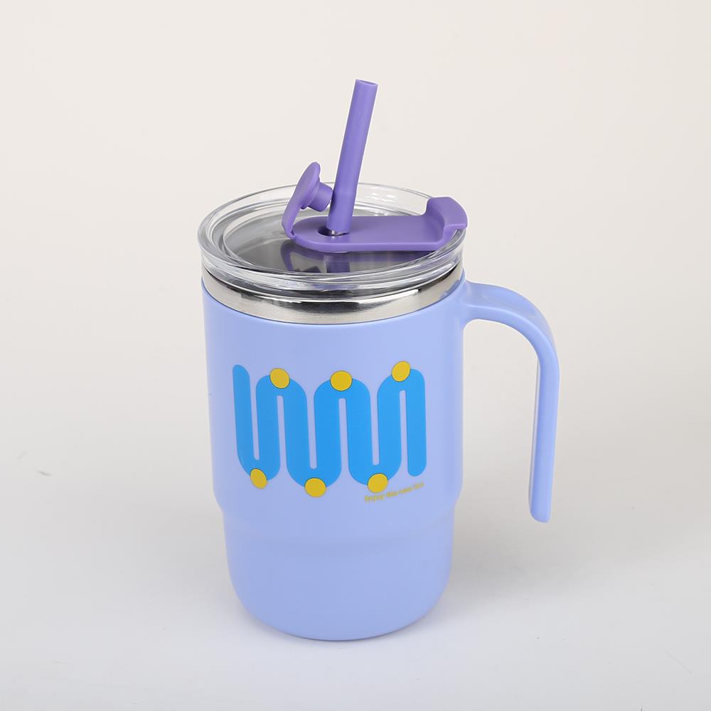 Simple Cartoon Insulated Cup, Household Stainless Steel Water Cup with Lid and Straw 8