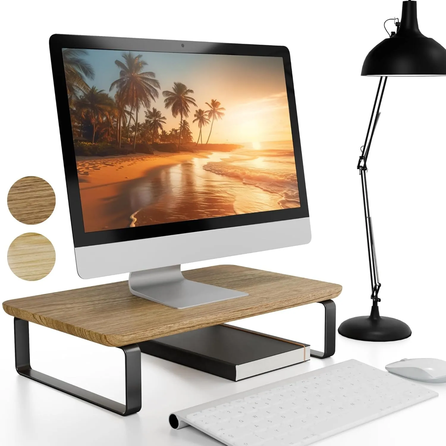Soporte de monitor de madera y metal para escritorio, color natural 1
