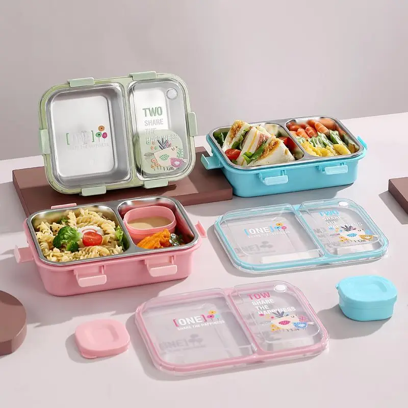 New Stainless Steel Sealed Lunch Box, Plastic Square Portable Student Lunch Box 1