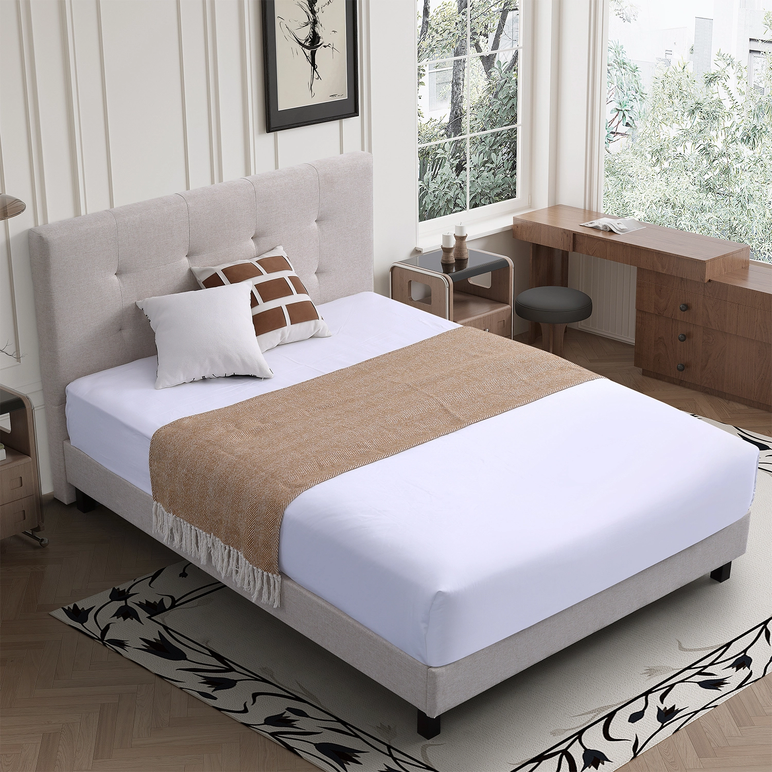 New Design MB3658ZT Velvet Fabric Bed Frame One Minute Assembled King Queen Size Upholstered Beds - JLH HOME 1