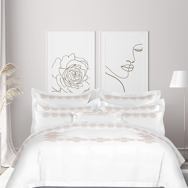 ELIYA Parure de lit en coton brodé blanc de qualité 5 étoiles, avec housse de couette et taie d&#39;oreiller, pour hôtel, 2025 1