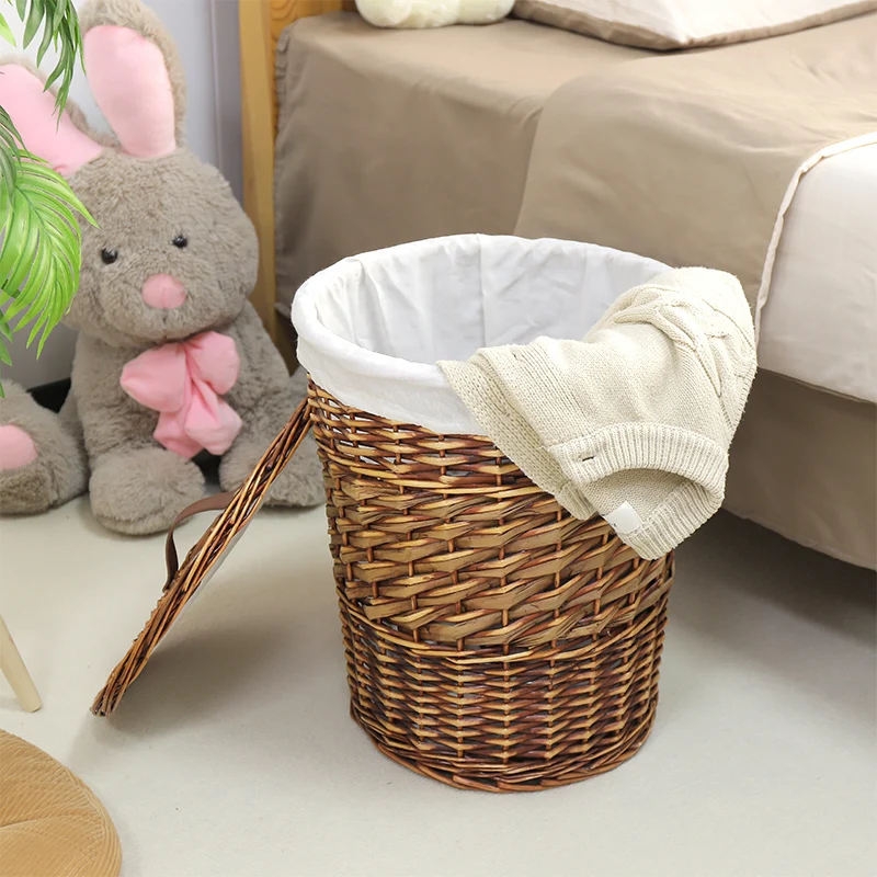 Cesta de ropa de mimbre Cesta de ropa de estilo retro Cesta de ropa de mimbre personalizable tejida a mano de material ecológico 1