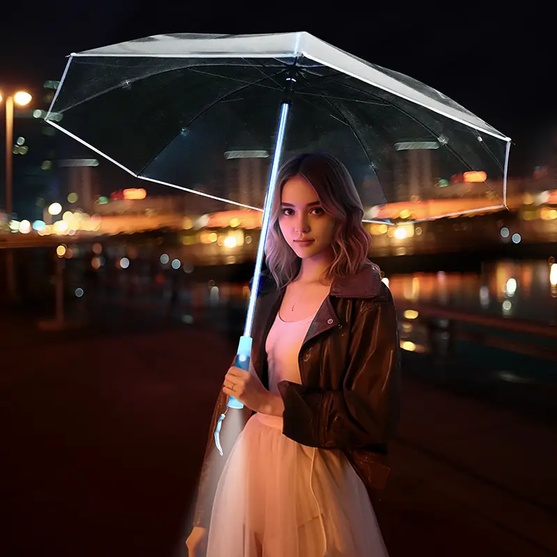 Paraguas transparente con luz LED innovadora para días lluviosos vibrantes con luz de largo alcance &lt;000000&gt; Efectos estroboscópicos 1