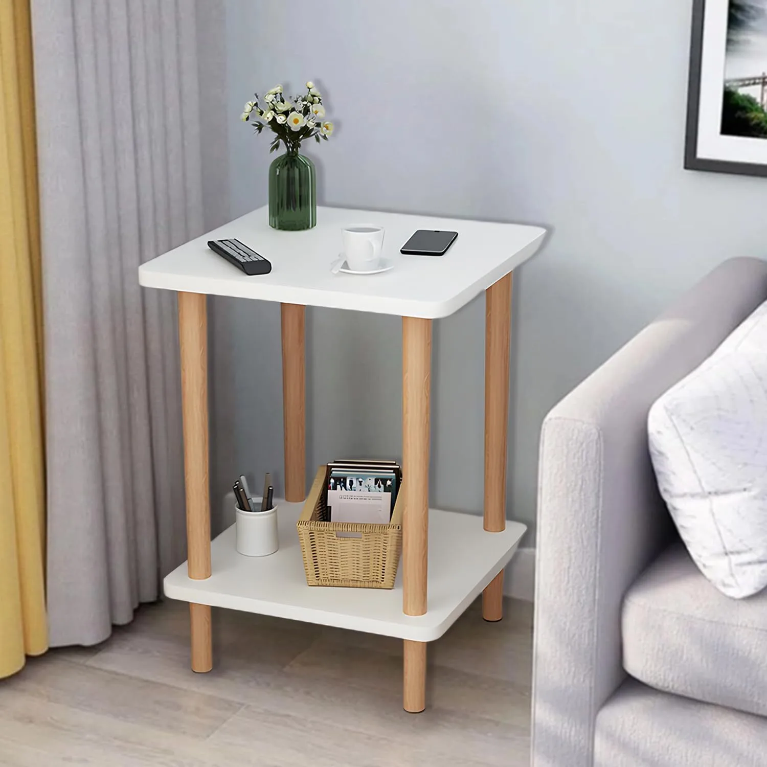 Table d&39;appoint de canapé Combohome, table de chevet basse avec étagère de rangement pour salon 1