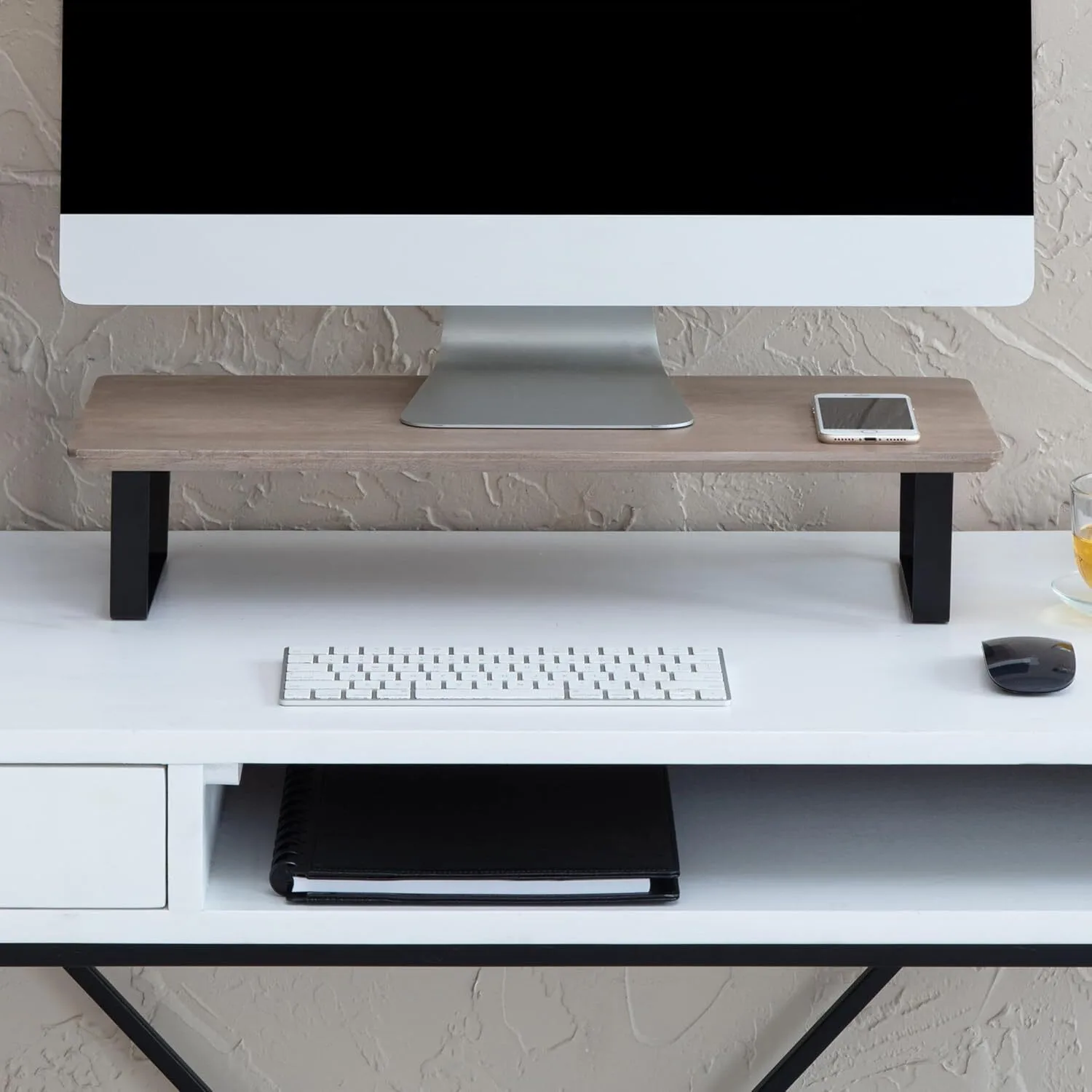 Support d&39;écran élégant en bois avec pieds en métal pour l&39;organisation du bureau 1
