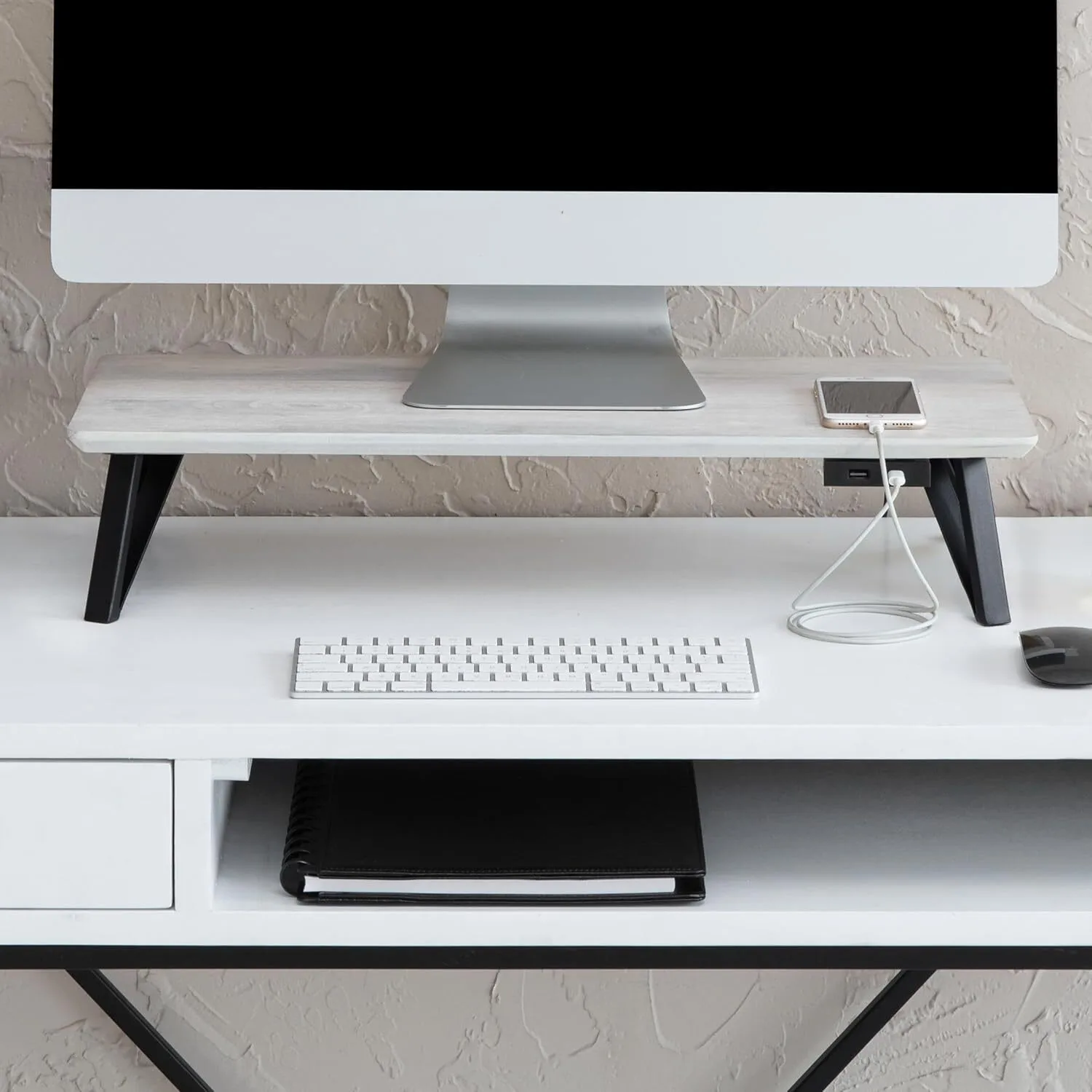 Soporte de monitor de madera con pata de metal para organizar el escritorio de oficina 1