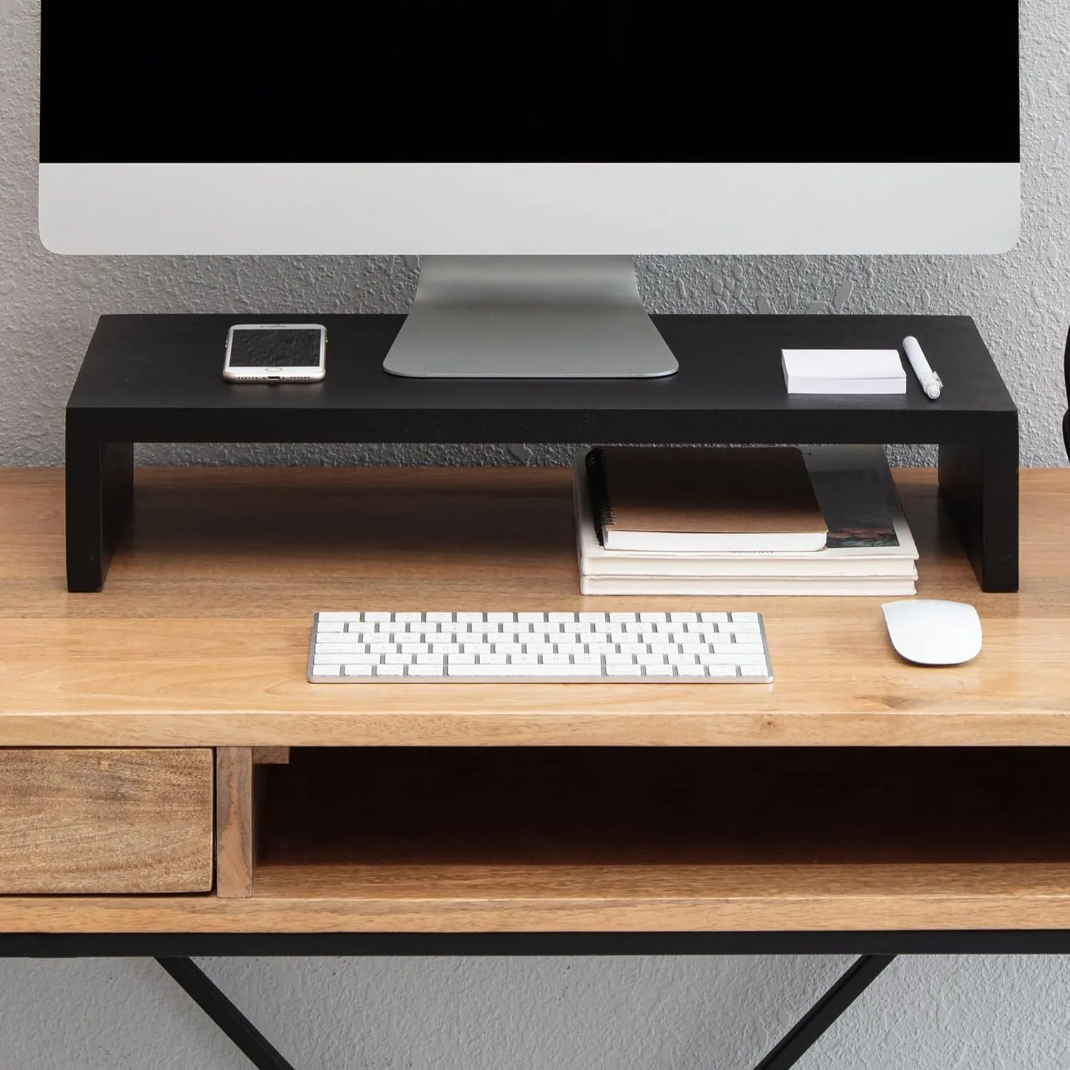 Soportes de monitor de construcción en madera para organizar el escritorio, color negro 1