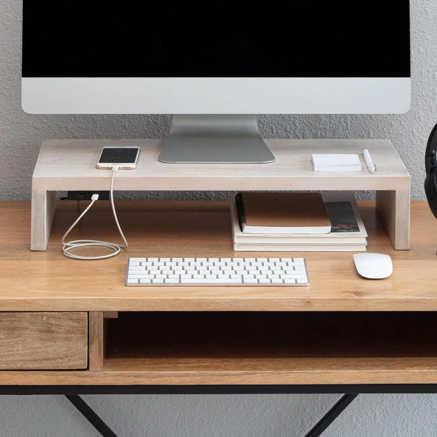 Elegante soporte de monitor de madera para oficina y sala de estar 1