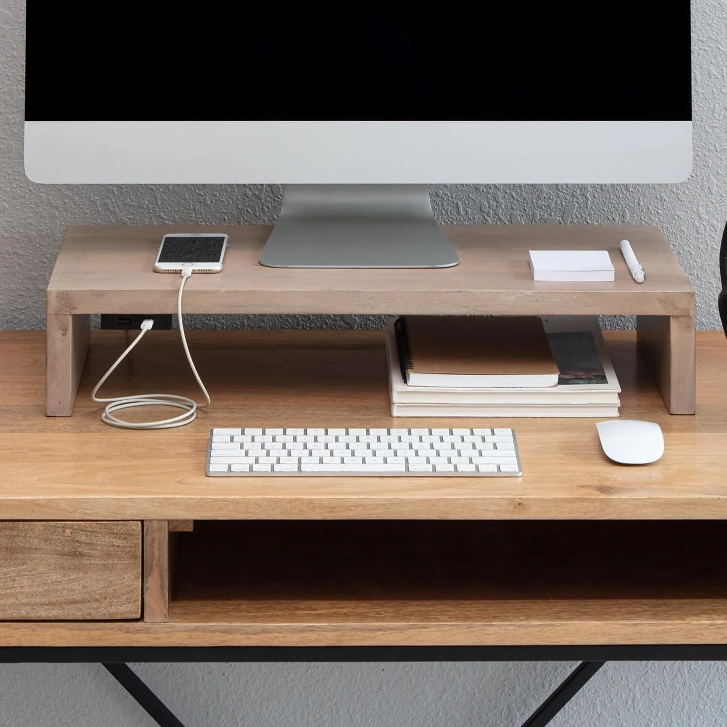 Soporte de madera para monitor con estante de almacenamiento para el hogar, la oficina y la sala de estar 1