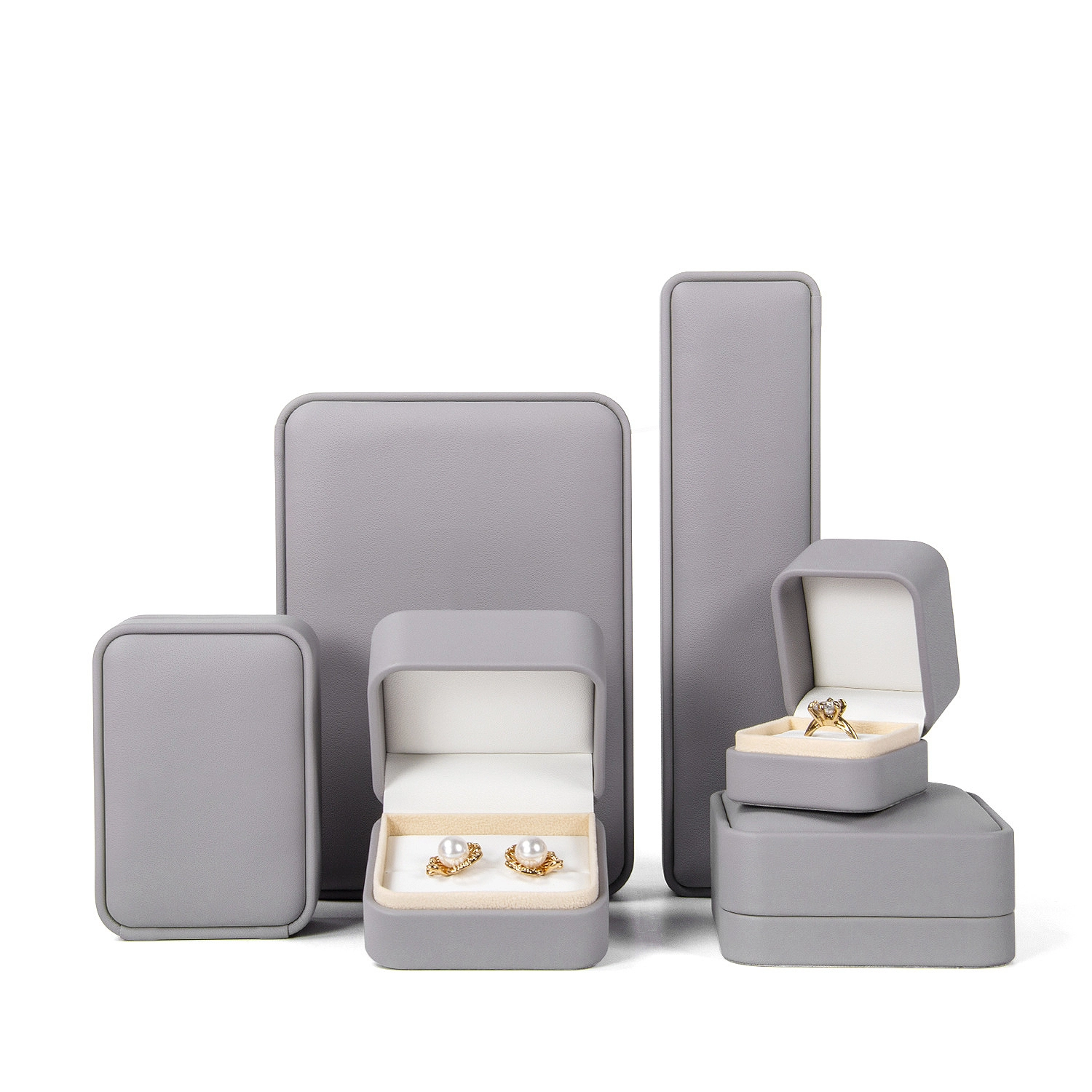 Customized cute blue and white leather luxury jewelry necklace packaging box with logo 1
