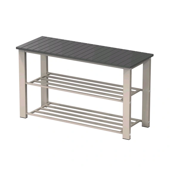 Wood Top 2 Tier Shoe Storage Bench for Entryway, Grey 1