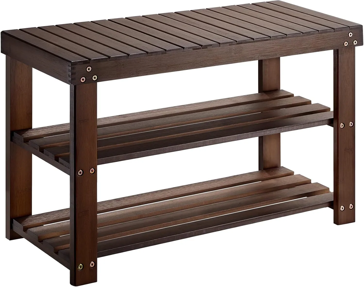 Banc à chaussures en bambou à 3 niveaux pour entrée et chambre, marron foncé 1