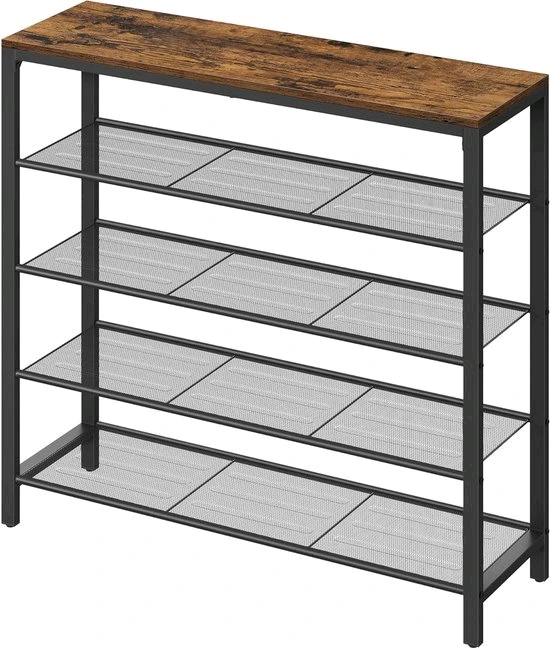 Wood Metal Shoe Rack 4 Layers for Living Room,Brown 1