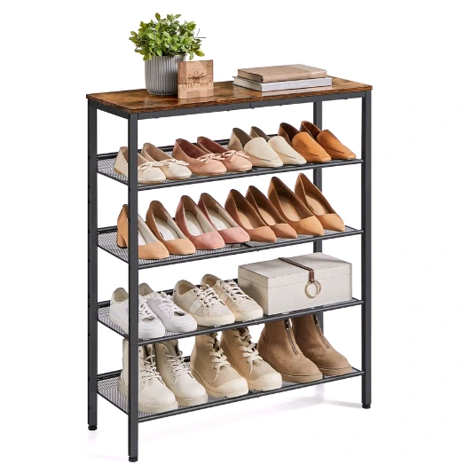 Wooden and Metal 5 Tier Shoe Storage Rack,Brown 1