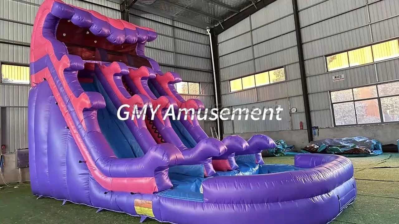 Double Lane Pink Purple Inflatable Waterslide Inflatable Crocodile with a Working Mouth Slide GMY Inflatables 1