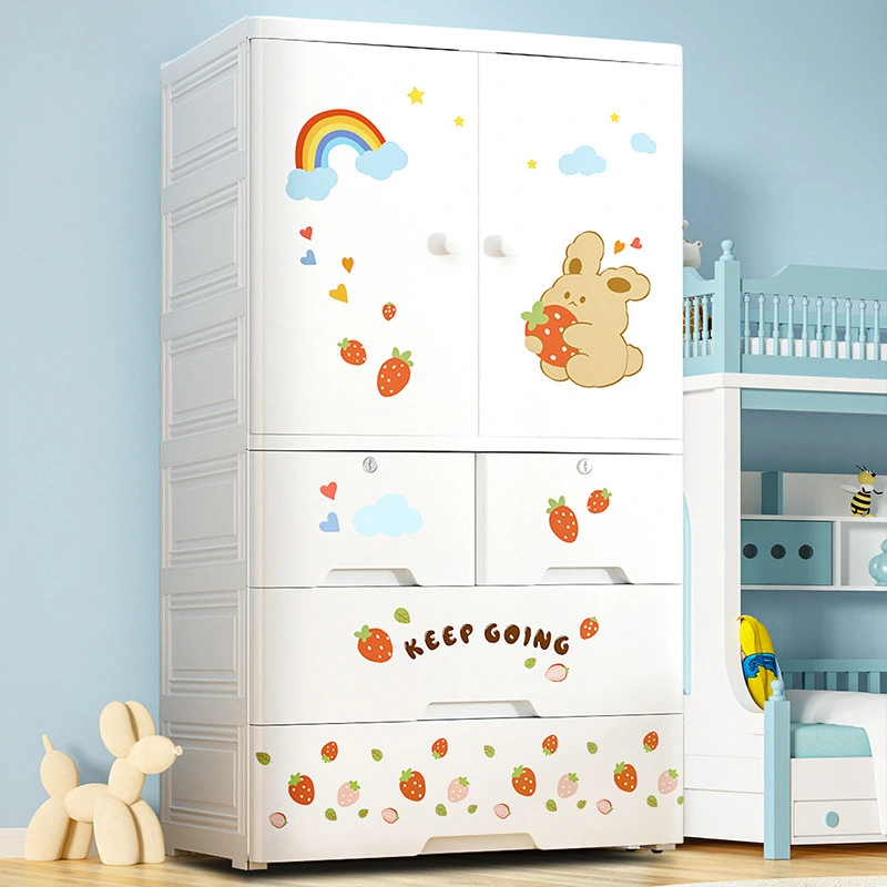 Cartoon Children's Double Door Wardrobe, Household Bedroom Plastic Cabinet, Modern and Simple Hanging Style Baby Clothing Cabinet 1