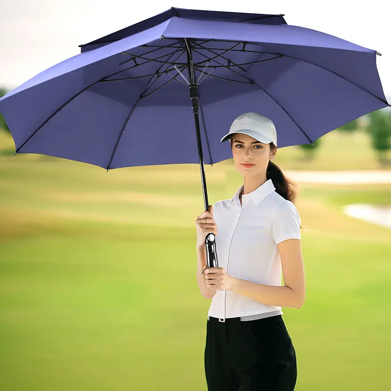 30Inch 8Rib Golf Umbrella High Quality Double Layer Ribs Large Size Custom Printed Strong Windproof for Adults with Logo 1