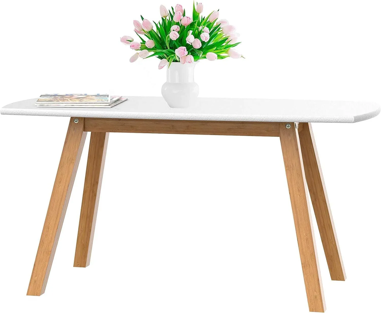 Wood Small Coffee Table with Bamboo Frame for Sitting, Storage and Living Room Furniture 1