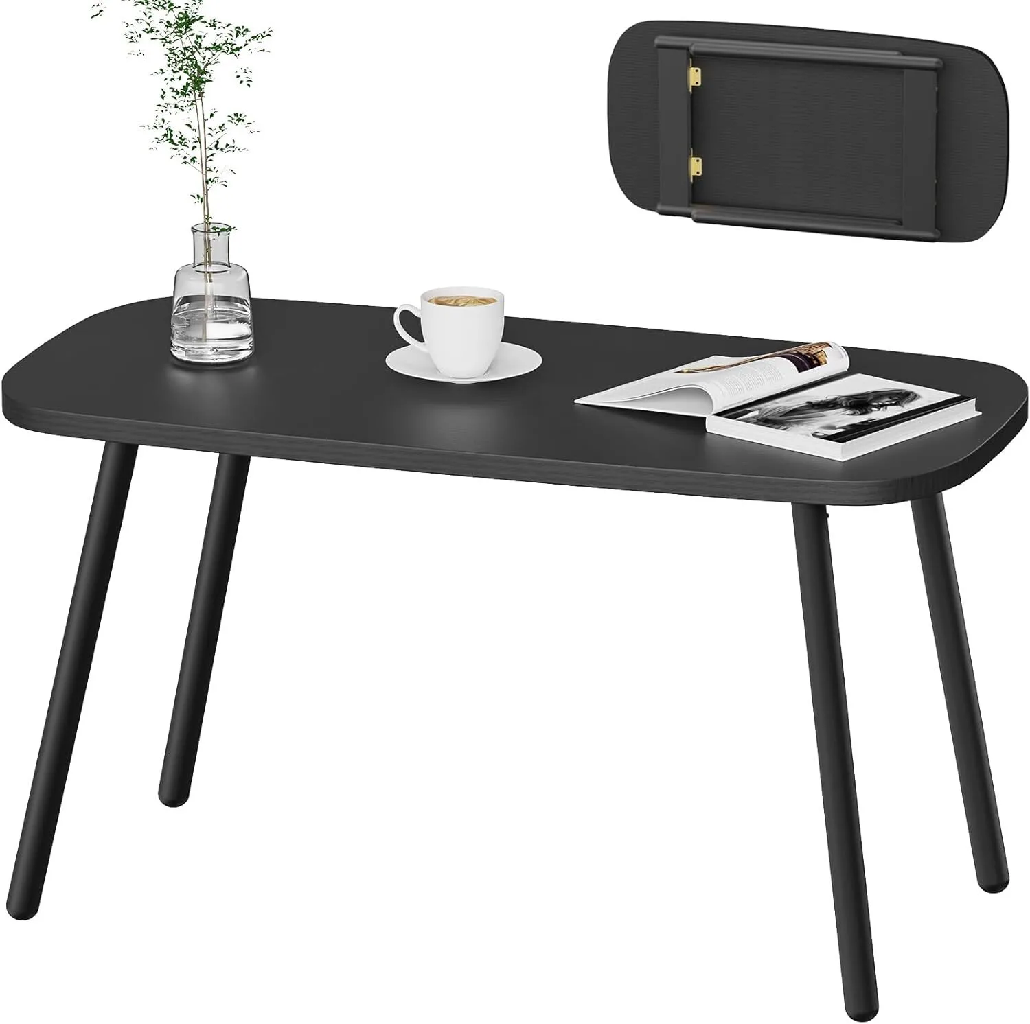 Wood Folding Coffee Table Portable Low Floor Table with Metal Legs 1