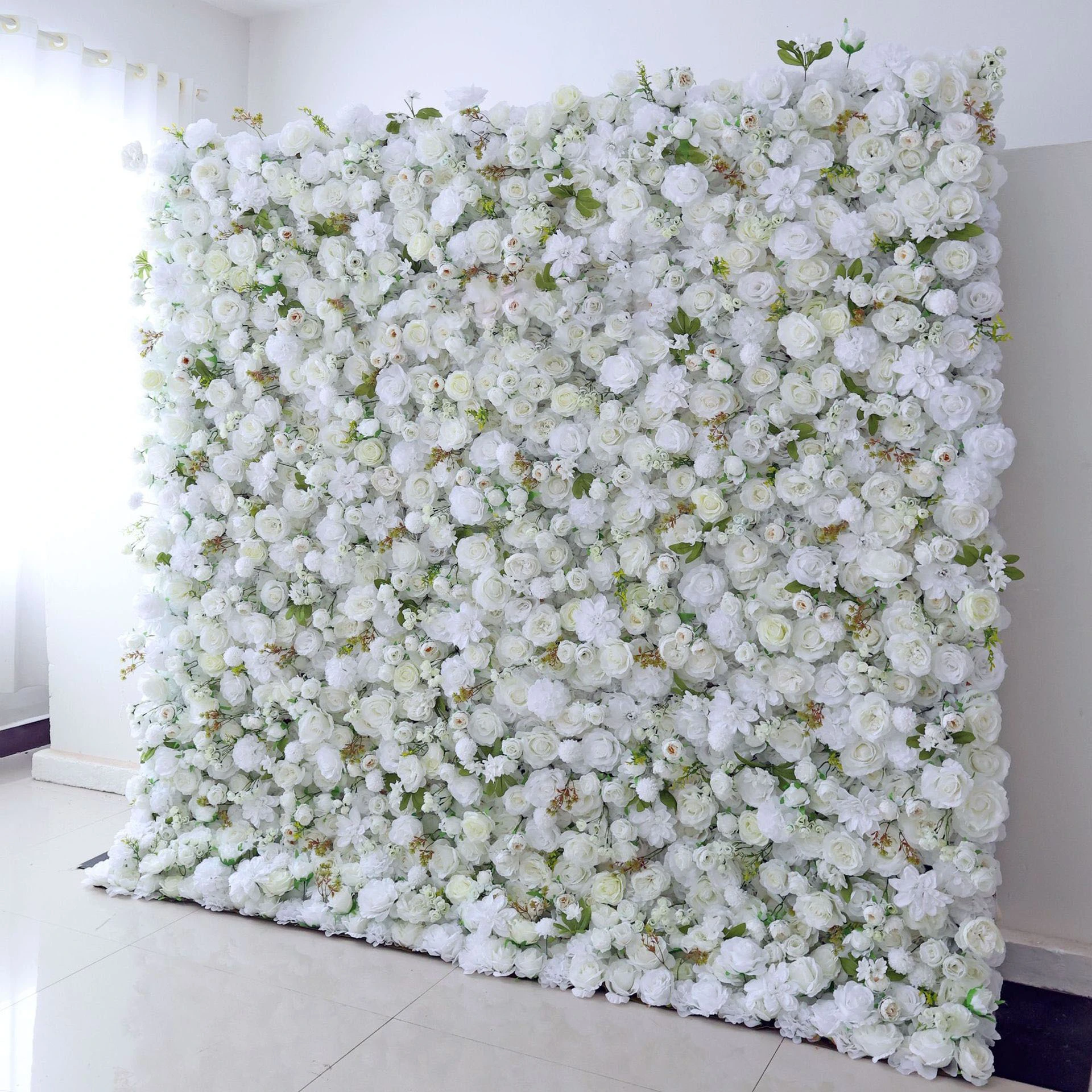 White artificial flower wall Flower wall wedding decoration rayon rose panel background flower wall 1