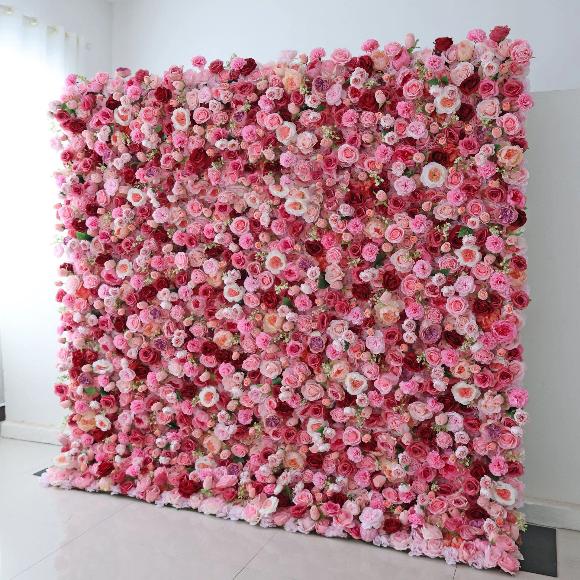 Red pink flower wall background 5d artificial plastic flower board artificial decoration rose flower wall 1
