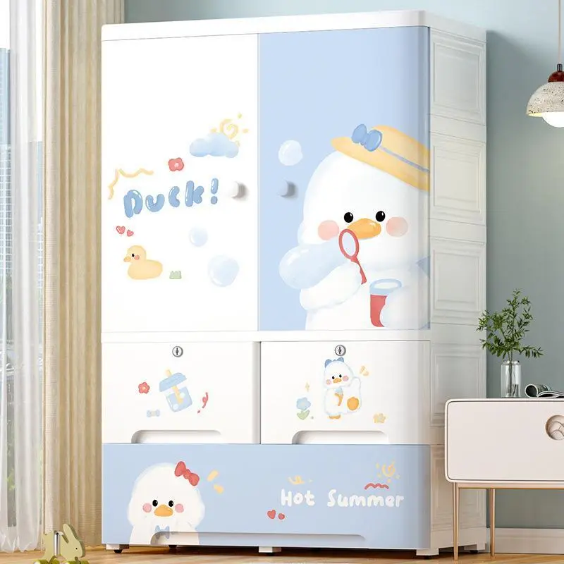 Extra Large Double Door Children's Wardrobe, Household Bedroom Baby Plastic Storage Cabinet 1