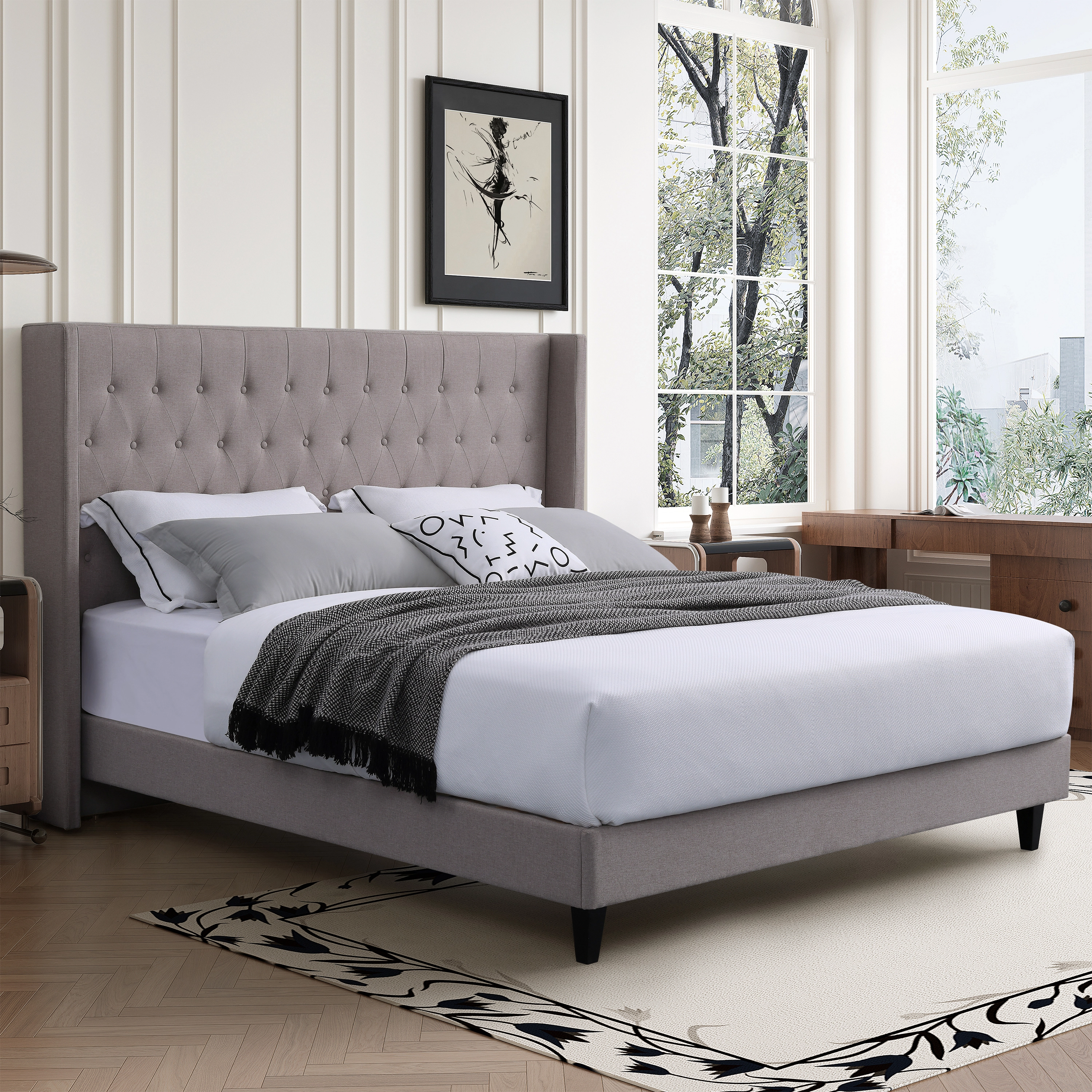 MB3390ZT Decoración de botón de lujo camas tapizadas de diseño elegante muebles King Size Soft Bed Frames para dormir - JLH Inicio 1