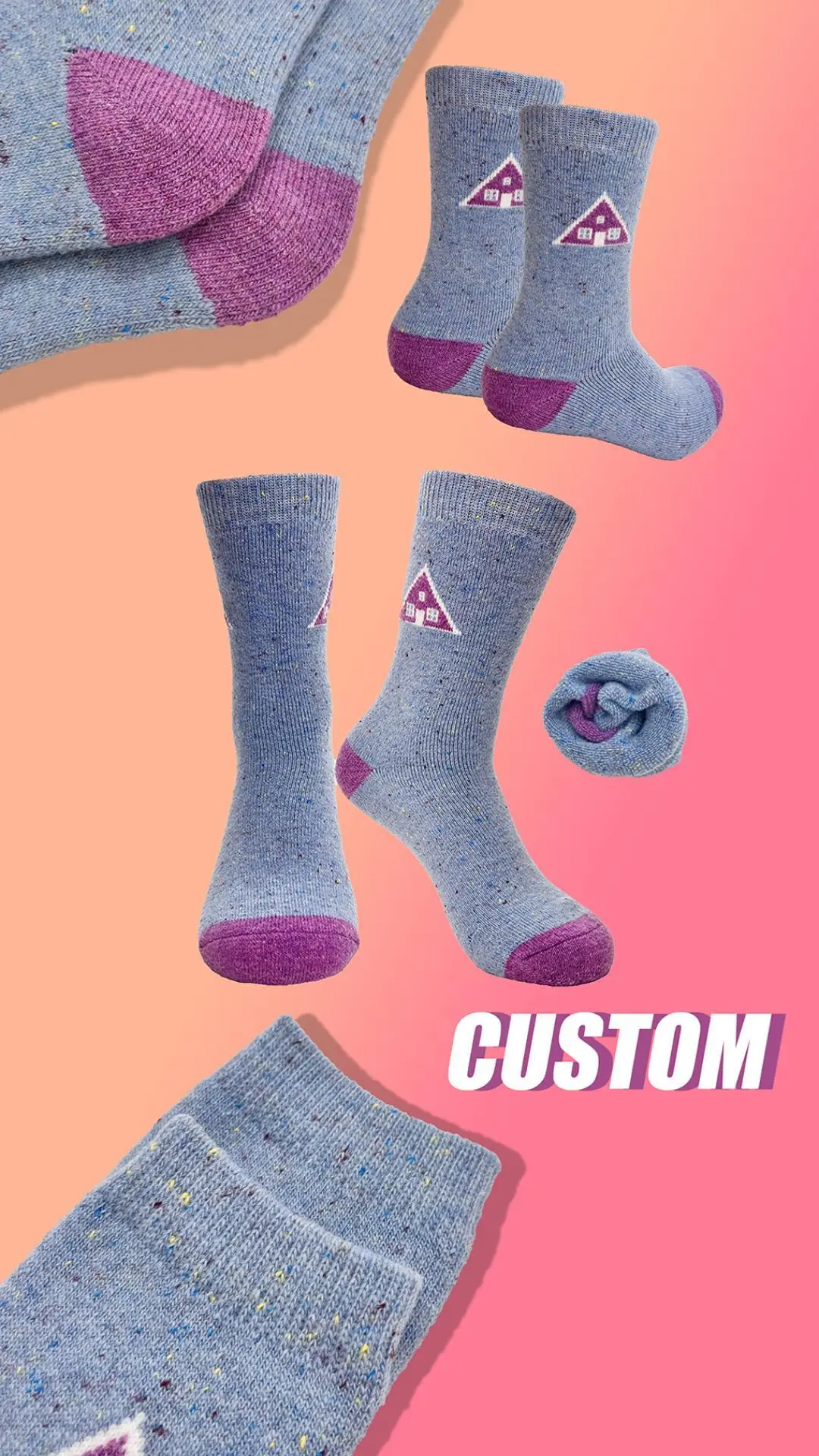 Custom Women Knitting Winter Socks Keep Warm Fuzzy Warm Socks HY-W-042 1