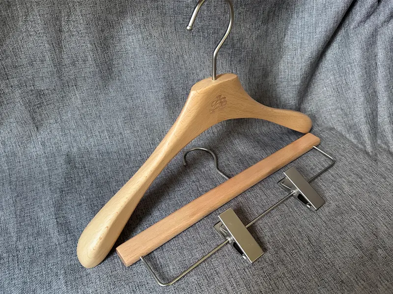 Garment wooden hanger with laser logo 1