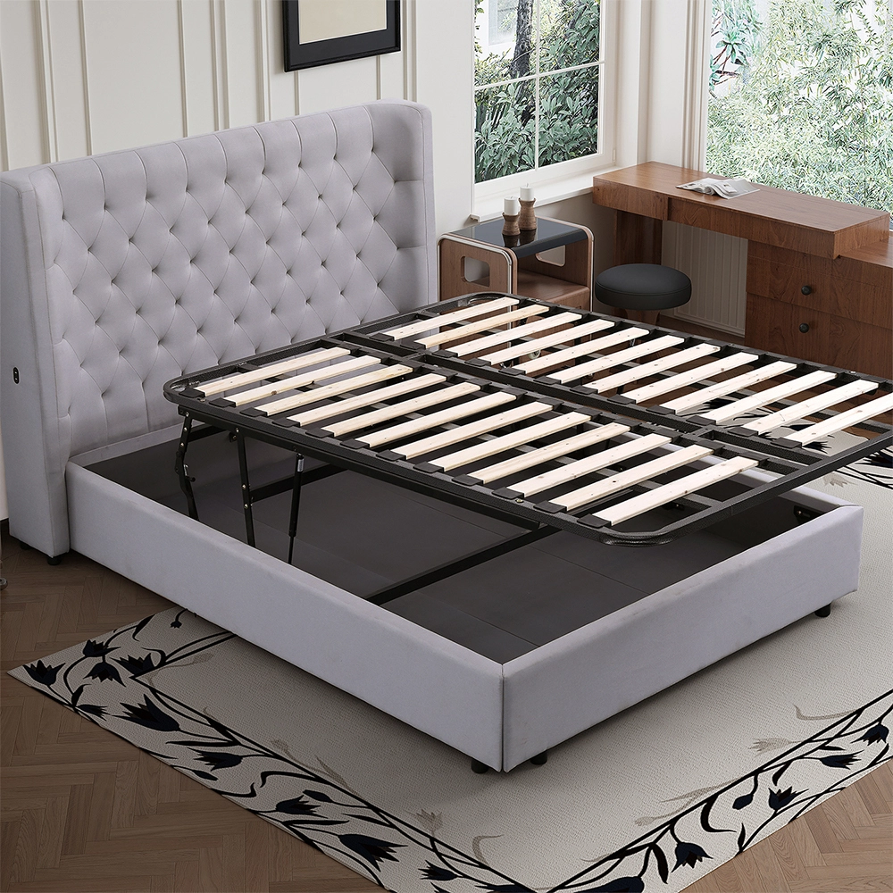 Cama moderna MB3700ZT tamaño king, tapizada, elevable y con almacenaje. Muebles al por mayor. Cama de lujo con capitoné suave - JLH HOME 1